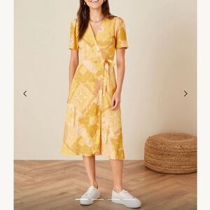 Monsoon Goldie scarf print wrap dress yellow